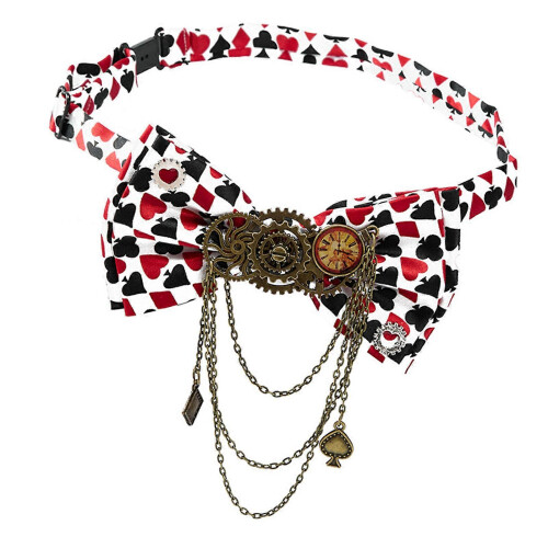 (A) Halloween Themed Gear Chain Bowtie Clasp Polyester Fabric Poker Pattern Party Essential  B