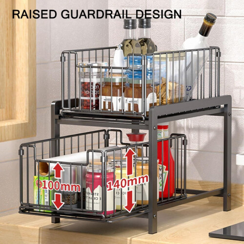 Under Sink Organizer Pull Out Double Shelf Drawer 2Tier Storage For Kitchen Cabinets 26*37*38.5cm Black 1