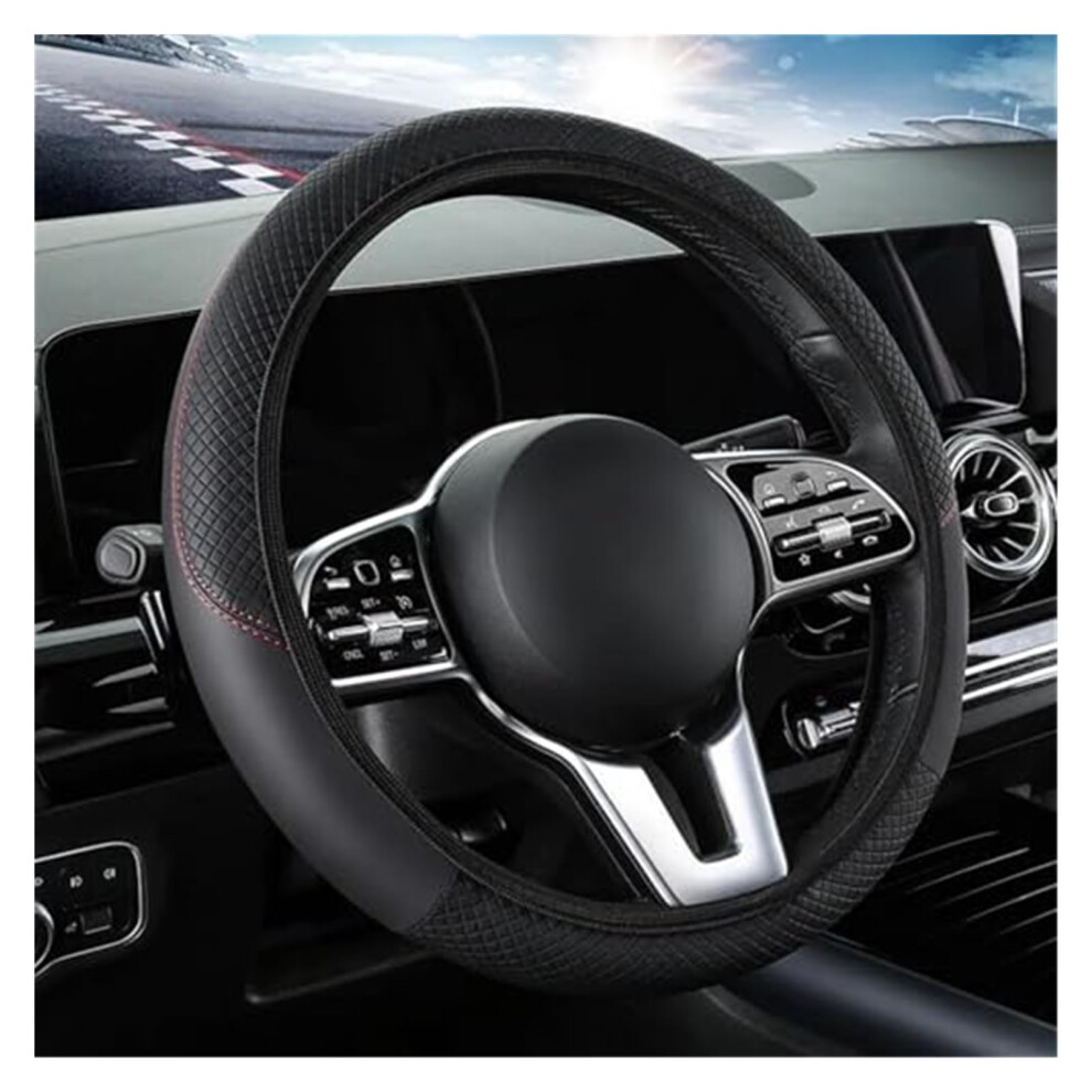 Leather Steering Wheel Cover 3638Cm Antislip Grip Fourseason Breathable Black 9199774149907