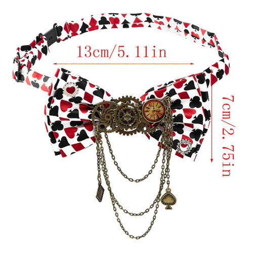 (A) Halloween Themed Gear Chain Bowtie Clasp Polyester Fabric Poker Pattern Party Essential  B 2