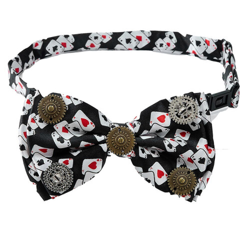 (B) Halloween Themed Gear Chain Bowtie Clasp Polyester Fabric Poker Pattern Party Essential  B