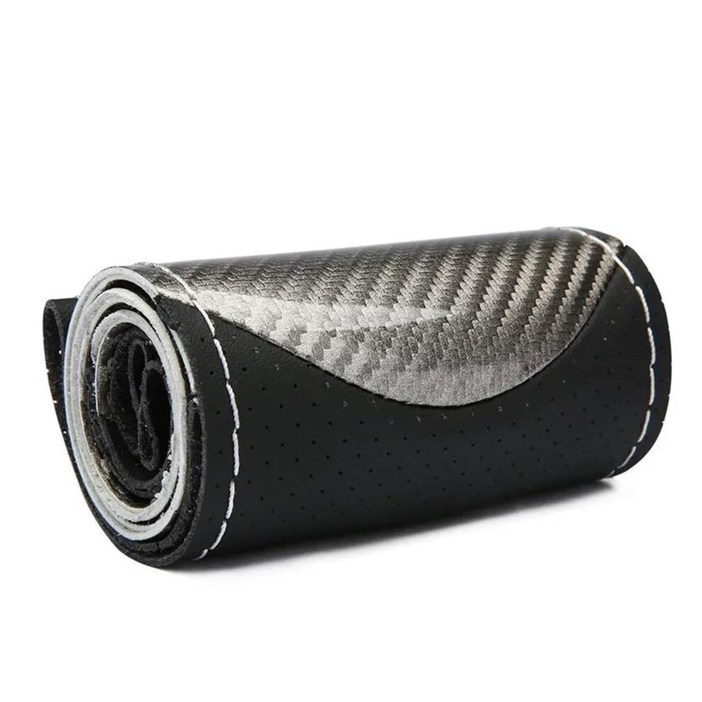 38Cm Carbon Fiber Pu Leather Car Steering Wheel Cover, Nonslip Wearresistant, Silver 9347817747416