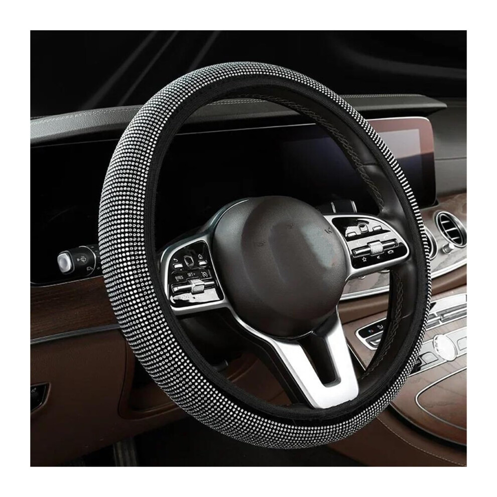 Crystal Steering Wheel Cover 38Cm Bling Rhinestone Leather Luxury Antislip Allseason White 9199774150187