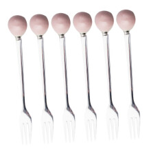 Mini Stainless Steel Forks 6Piece Pink CeramicHandle For Dessert, Cake, Coffee Ergonomic Flatware For Home Tableware