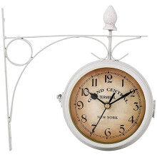 Garden Wall Clock 8Inch DoubleSided Station Clock AntiqueLook BracketMounted Waterproof Indoor Decoration
