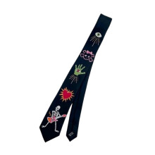 Unique Themed Black Embroidered Necktie From Wool for Comfortable Styles  Black