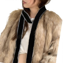 (Black) Lock Sewn Border Winter Scarf Warm Interlaced Plan Thin Ribbon Fashion Colorful Pattern For Men Women All Epochs  Gray