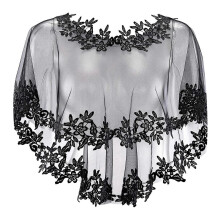 (Black) Elegant Oversized Wedding Wrap Fabric Trim Shoulder Cover Thin Elegant Addition For Special Incidents  White