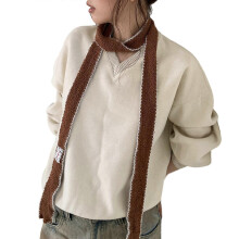 (brown) Lock Sewn Border Winter Scarf Warm Interlaced Plan Thin Ribbon Fashion Colorful Pattern For Men Women All Epochs  Gray
