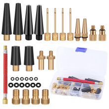 33PCS Bike Pump Adaptor Set DV/AV/SV Valve Adapters, Pure Copper Bicycle Adapters, Car Valve Adapters For Compressors