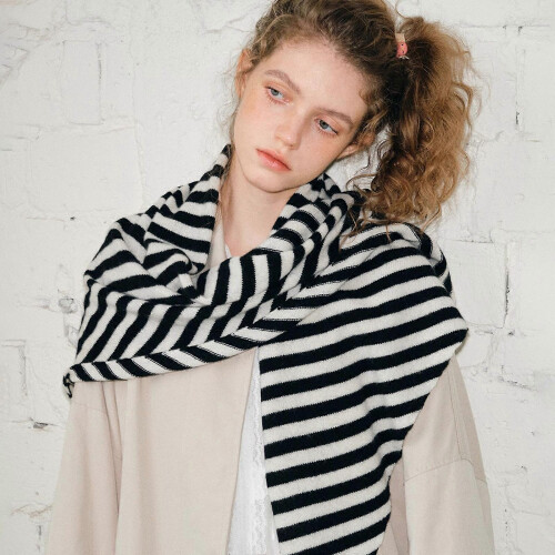 (Dark Grey) Winter Wool Scarf For Women Triangular Shawl Wrap Soft Oversized Design Cold Protection Comfortable Neck Cover  Stripe red 1