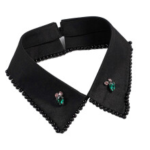 (Black fabric black p) Snap On False Collar With Soft Polyester Blend Fashionable Layering Essential For Dresses And Cardigans Multicolor