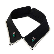 (Black fabric white p) Snap On False Collar With Soft Polyester Blend Fashionable Layering Essential For Dresses And Cardigans Multicolor