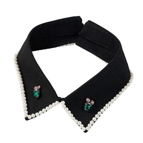 (Black fabric white p) Snap On False Collar With Soft Polyester Blend Fashionable Layering Essential For Dresses And Cardigans Multicolor