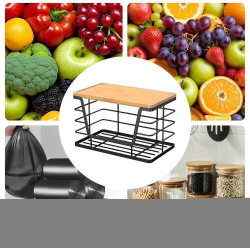 Bin Bag Holder, Wooden Lid, Stackable, Large Capacity, Laundry Kitchen Storage, Under Sink 2