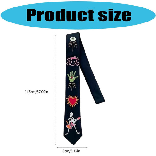 Unique Themed Black Embroidered Necktie From Wool for Comfortable Styles  Black 2
