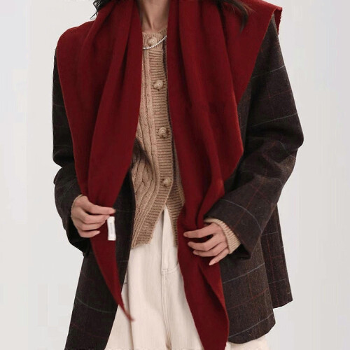 (Light gray stripes) Winter Wool Scarf For Women Triangular Shawl Wrap Soft Oversized Design Cold Protection Comfortable Neck Cover  Stripe red 2