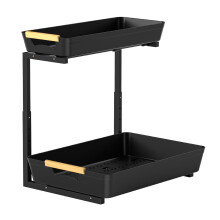 Multipurpose Kitchen Storage Rack with PullOut Drawers, Hooks and Cups, 2Tier Under Sink Organizer