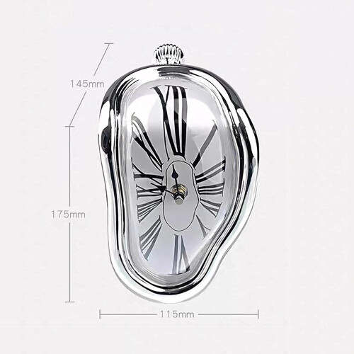 Wall Clock Surreal Melting Clock Distorted Design Silver Finish Home Decor Gift Funny Creative Gift 2