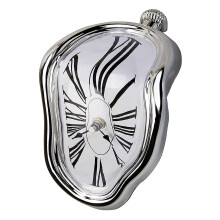Wall Clock Surreal Melting Clock Distorted Design Silver Finish Home Decor Gift Funny Creative Gift