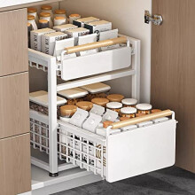 Under Sink Storage Sliding Shelf, 24.5x39x42 cm and 29.5x39x42 cm, Kitchen and Bathroom Cabinet Organizer