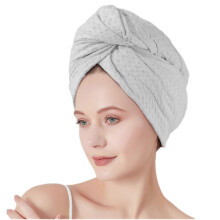 (Gray) Super Absorbent Hair Towel Elastic Edges For Women & Kids Quick Dry Microfiber Design Pink
