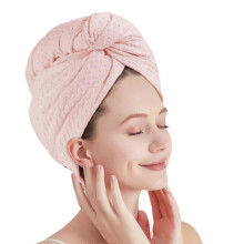 (Pink) Super Absorbent Hair Towel Elastic Edges For Women & Kids Quick Dry Microfiber Design Pink