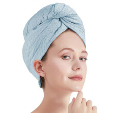 (Blue) Super Absorbent Hair Towel Elastic Edges For Women & Kids Quick Dry Microfiber Design Pink