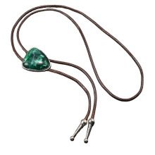 (Green) PU Leather Necklace With Turquoise Stone Soft Wax Rope Comfortable Bolo Tie Necktie Adjustable Length for Women and Men Green