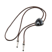 (Black) PU Leather Necklace With Turquoise Stone Soft Wax Rope Comfortable Bolo Tie Necktie Adjustable Length for Women and Men Green
