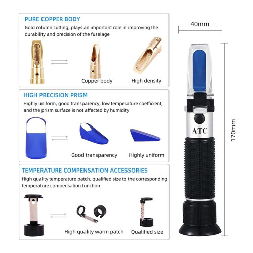 Refractometer For Beer Wort 032% Sugar Content, 1.0001.120 RI, ATC Dual Scale Handheld 1