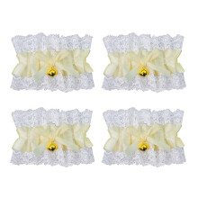 (Apricot) 4Pcs Elegant Lace Bows Bells Bracelet Adjustable Wristband Bridal Accessories For Women Girls Fashion Jewelry Accessory P
