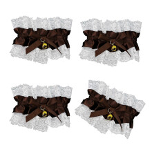 (Coffee color) 4Pcs Elegant Lace Bows Bells Bracelet Adjustable Wristband Bridal Accessories For Women Girls Fashion Jewelry Accessory P