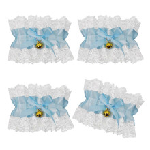 (Blue) 4Pcs Elegant Lace Bows Bells Bracelet Adjustable Wristband Bridal Accessories For Women Girls Fashion Jewelry Accessory P