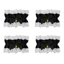 (Black) 4Pcs Elegant Lace Bows Bells Bracelet Adjustable Wristband Bridal Accessories For Women Girls Fashion Jewelry Accessory P