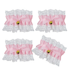 (pink) 4Pcs Elegant Lace Bows Bells Bracelet Adjustable Wristband Bridal Accessories For Women Girls Fashion Jewelry Accessory P