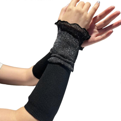 (Black) Elegant Polyester Arm Sleeves With Decorative Trim Edging Security And Thin Plan  White