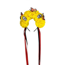 (Yellow) Halloween Skull Floral Headbands With Plastic Costume Hair Accessories For Costume Parties And Spooky Event Yellow