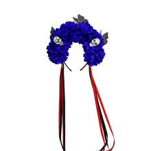 (Blue) Halloween Skull Floral Headbands With Plastic Costume Hair Accessories For Costume Parties And Spooky Event Yellow