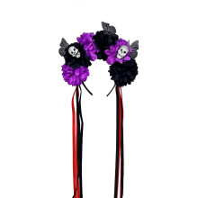 (Purple black) Halloween Skull Floral Headbands With Plastic Costume Hair Accessories For Costume Parties And Spooky Event Yellow