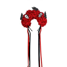 (Red) Halloween Skull Floral Headbands With Plastic Costume Hair Accessories For Costume Parties And Spooky Event Yellow