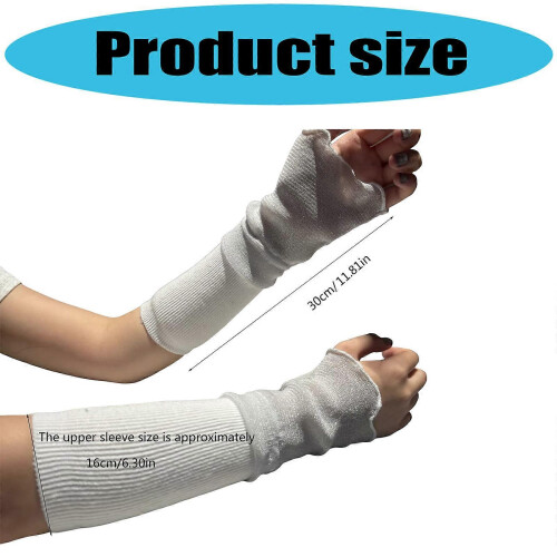 (White) Elegant Polyester Arm Sleeves With Decorative Trim Edging Security And Thin Plan  White 2