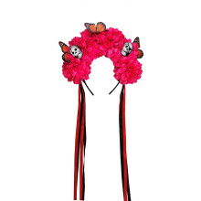 (Rose Red) Halloween Skull Floral Headbands With Plastic Costume Hair Accessories For Costume Parties And Spooky Event Yellow
