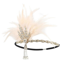 (Champagne golden) 1920s Theme Event Hair Accessory Leaf Feathered Hairband with Rhinestones Decors For Masquerades and Derby Event Gathering White