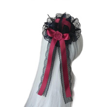 (Black wine red) Dark Elegant Hair Clamps Highlighting Complex And Sateen Posies Perfect For Dark Wedding Themes Costuming Conventions White pink