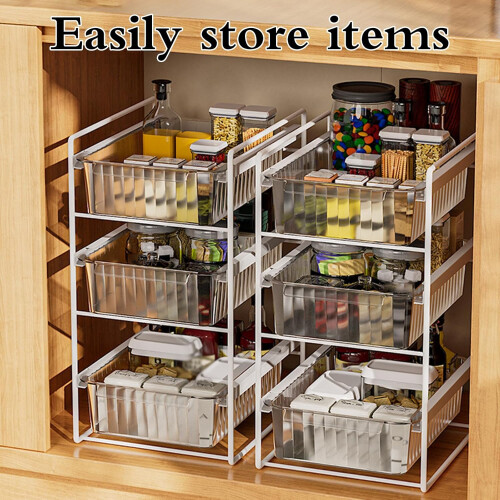 Sliding Kitchen Storage Rack Extendable Under Sink Shelf Organizer 32 X 23.6 cm Gold Finish RustProof 2