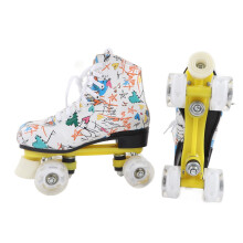 White Graffiti Quad Roller Skates Size 38 with Support and Durable Wheels for Indoor Use