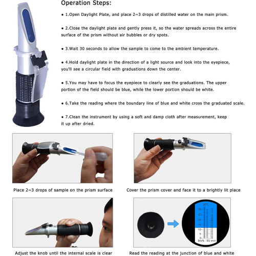 Beer Refractometer with ATC, Dual Scale Brix and Specific Gravity Tester 032% for Homebrewing, Black 5PCS 2