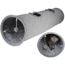 (Gray) Cat Tunnel for Indoor Cats, 5112 inch Foldable Big Cat Tunnel, Suede Pet Tunnels with Two Peepholes and a Bubble Ball
