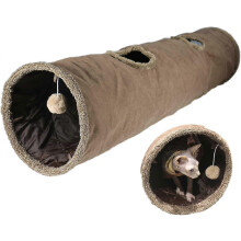 (Brown) Cat Tunnel for Indoor Cats, 5112 inch Foldable Big Cat Tunnel, Suede Pet Tunnels with Two Peepholes and a Bubble Ball